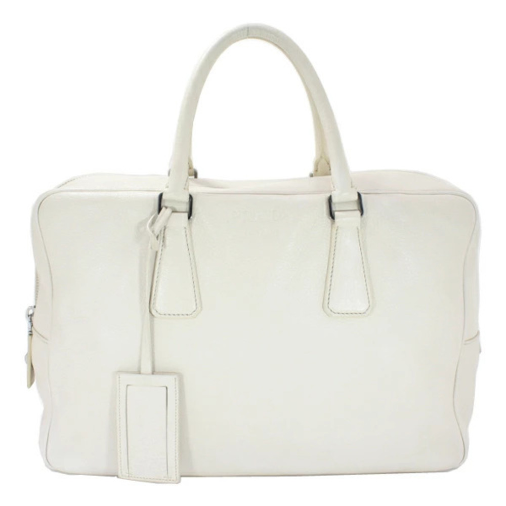 PRADA Briefcase Bag Business White Off White Leather Handbag Boston